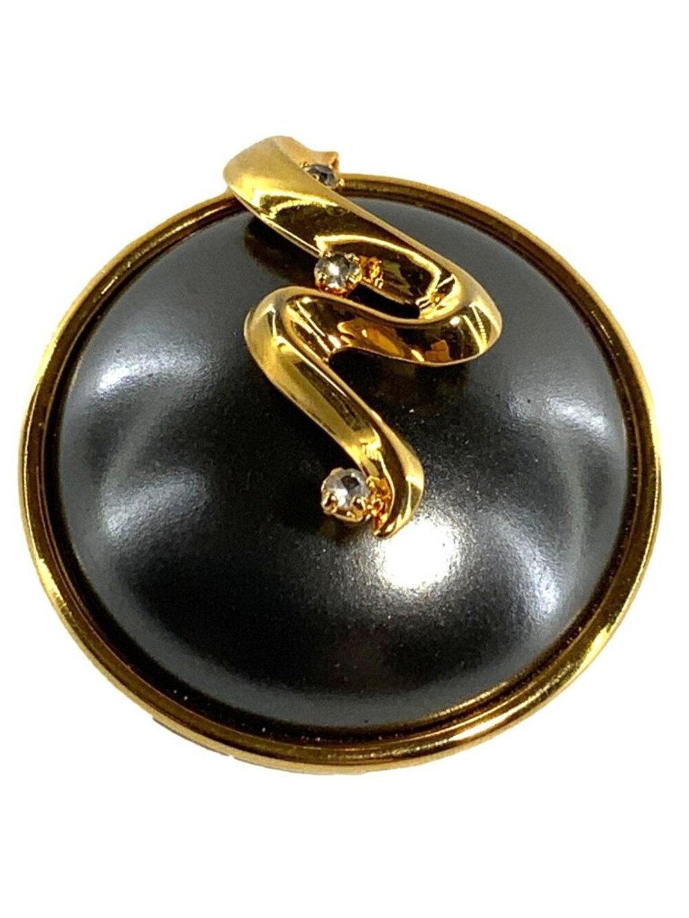 Vintage Brooch Spiral Center Round Shaped Gold Tone Gray Crystal Embellishment